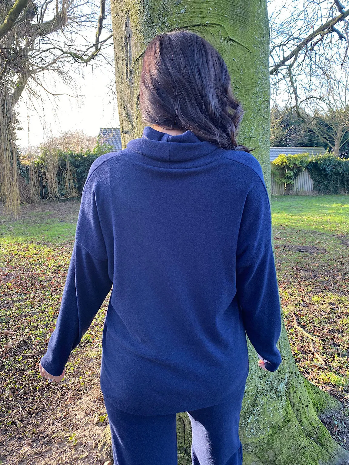 Navy Cowl Neck Jumper Lucy