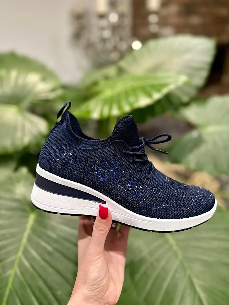 Navy Wedge Trainer - Embellished