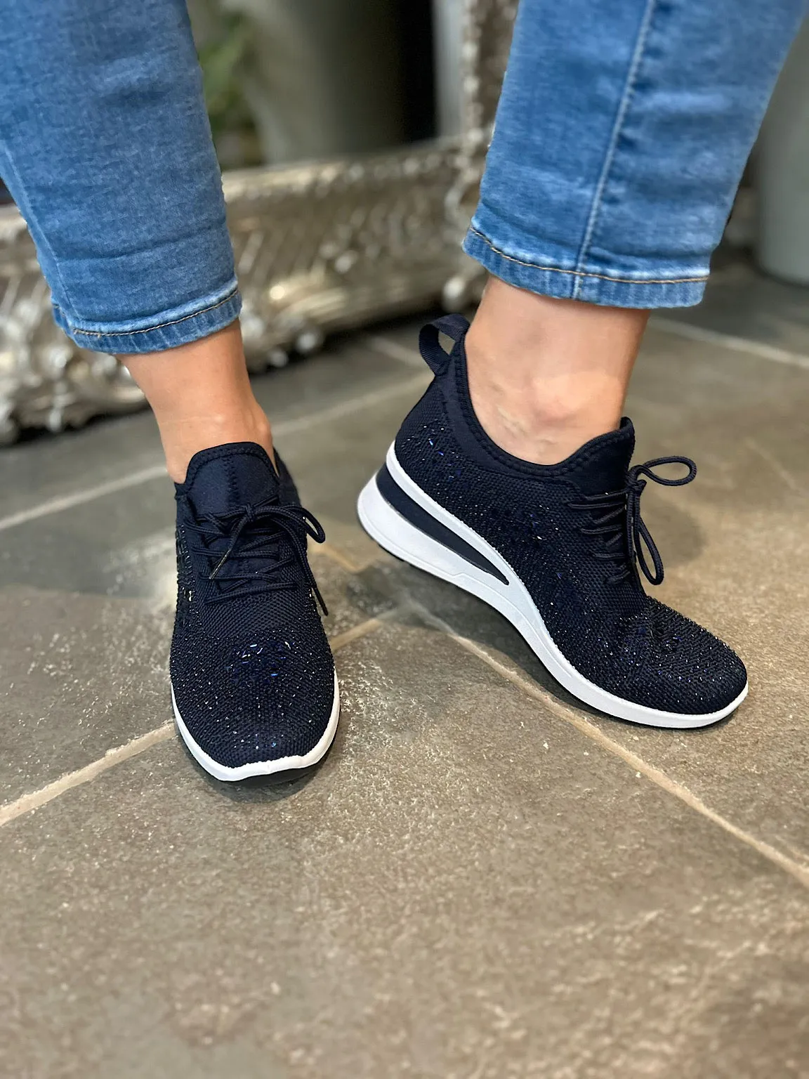 Navy Wedge Trainer - Embellished