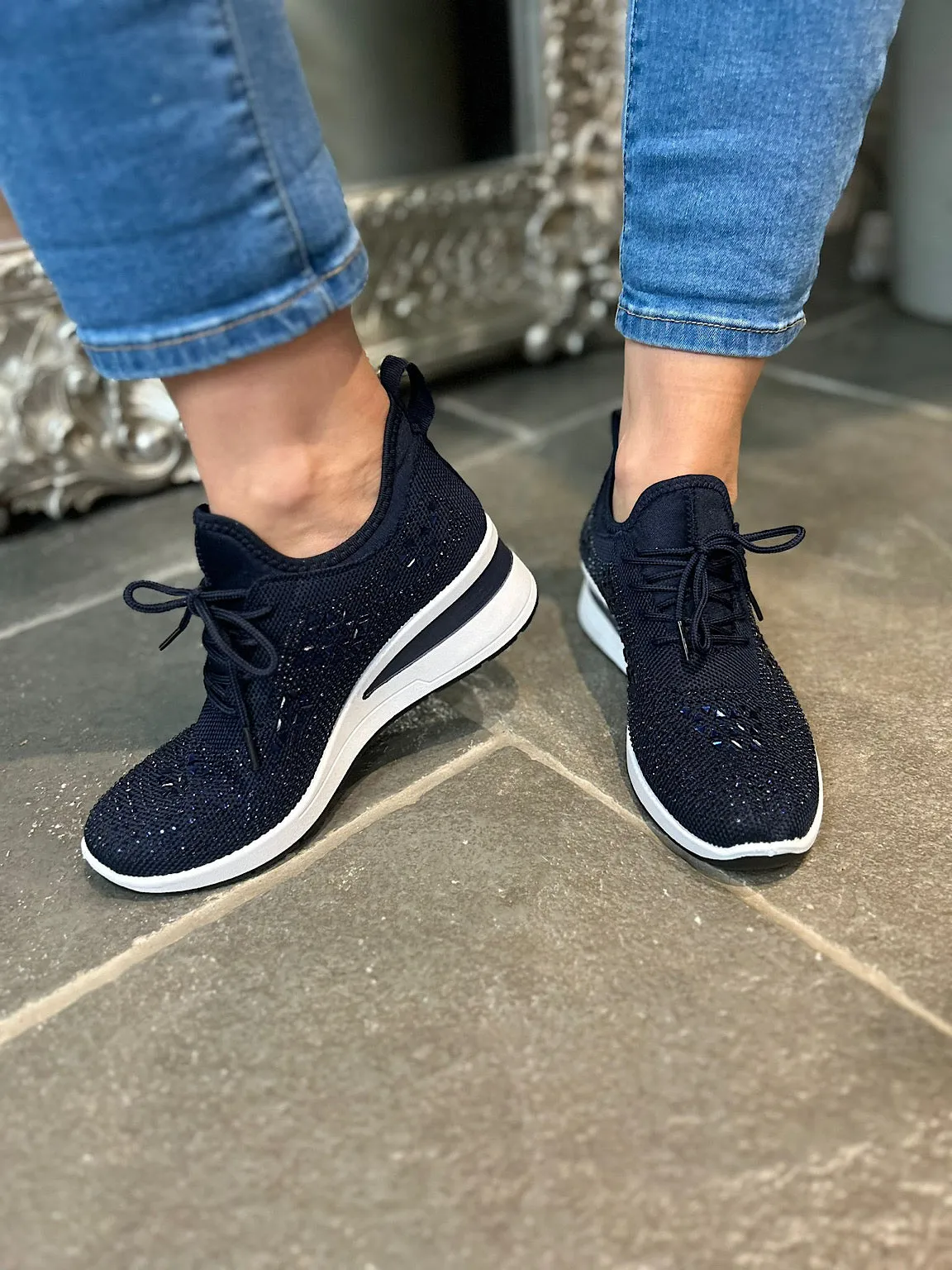 Navy Wedge Trainer - Embellished