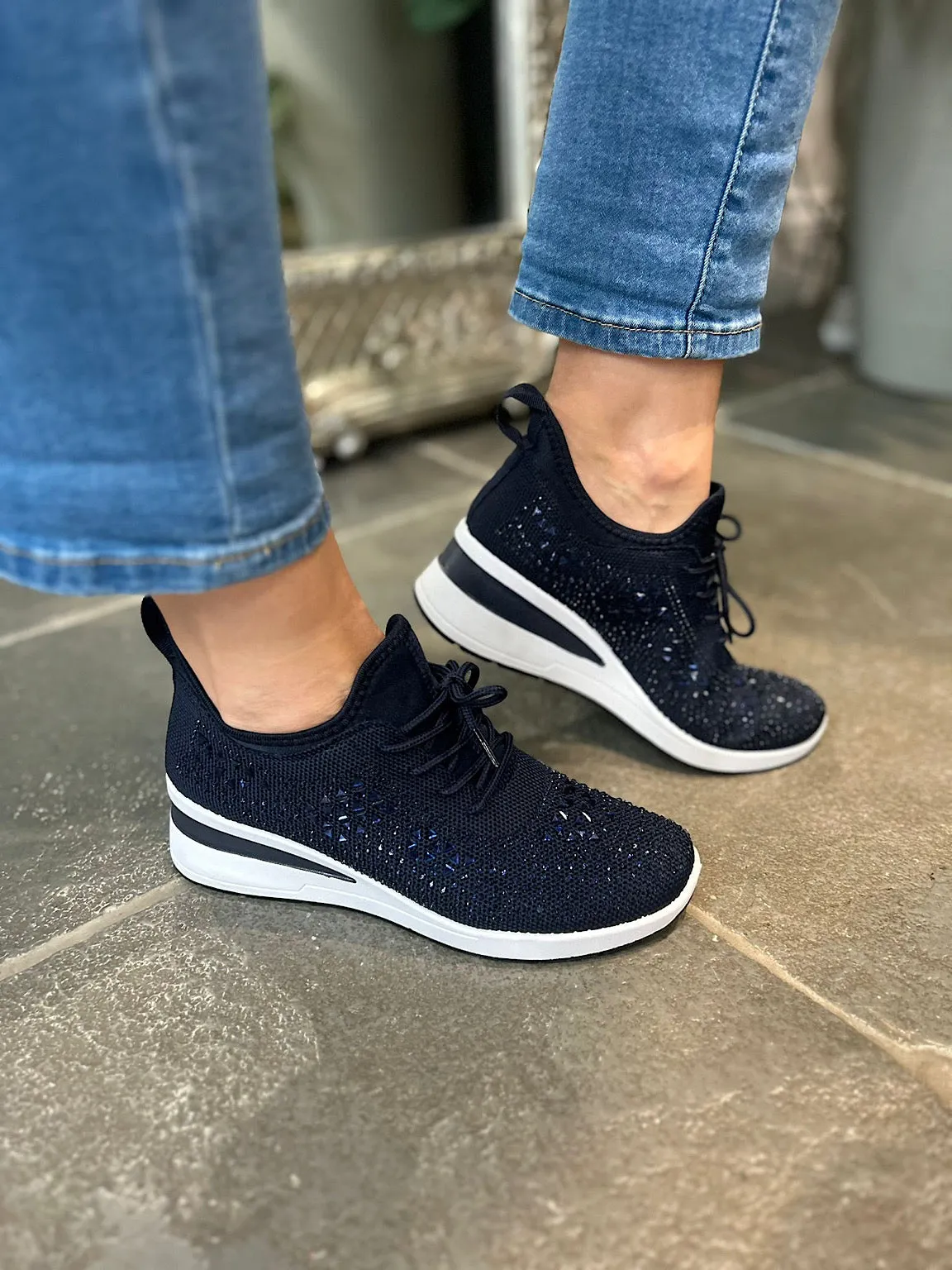 Navy Wedge Trainer - Embellished