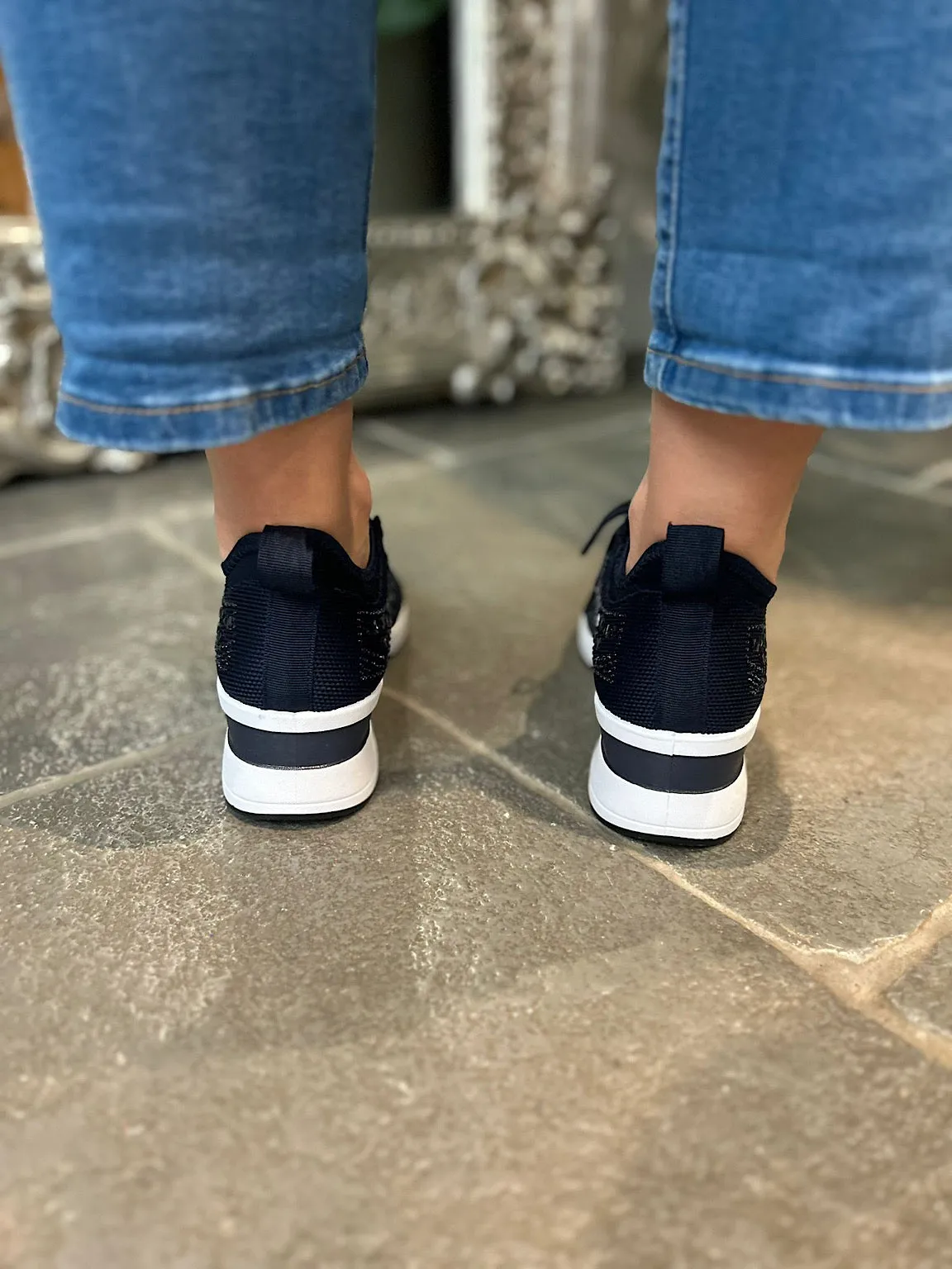 Navy Wedge Trainer - Embellished