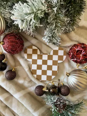 Neutral Checkered Mouse Head Christmas Tree Topper