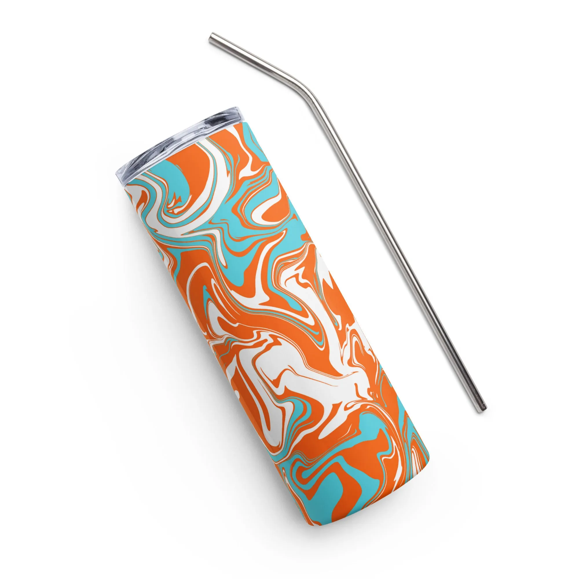 Orange Turquoise White Oil Spill Tumbler Stainless Steel 20 oz