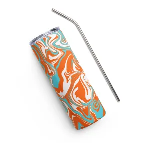 Orange Turquoise White Oil Spill Tumbler Stainless Steel 20 oz