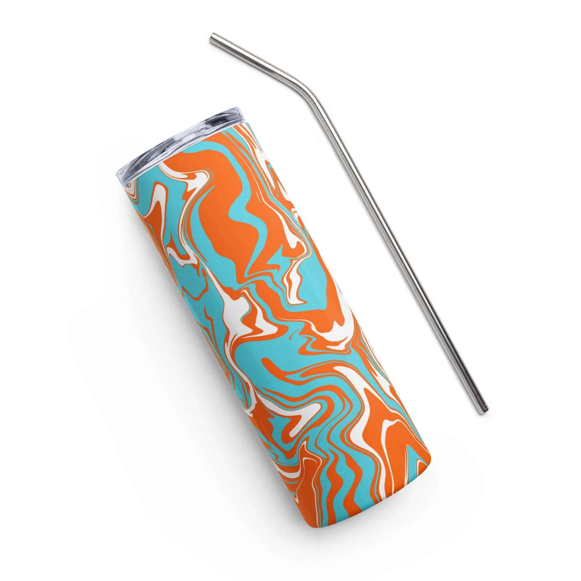 Orange Turquoise White Oil Spill Tumbler Stainless Steel 20 oz