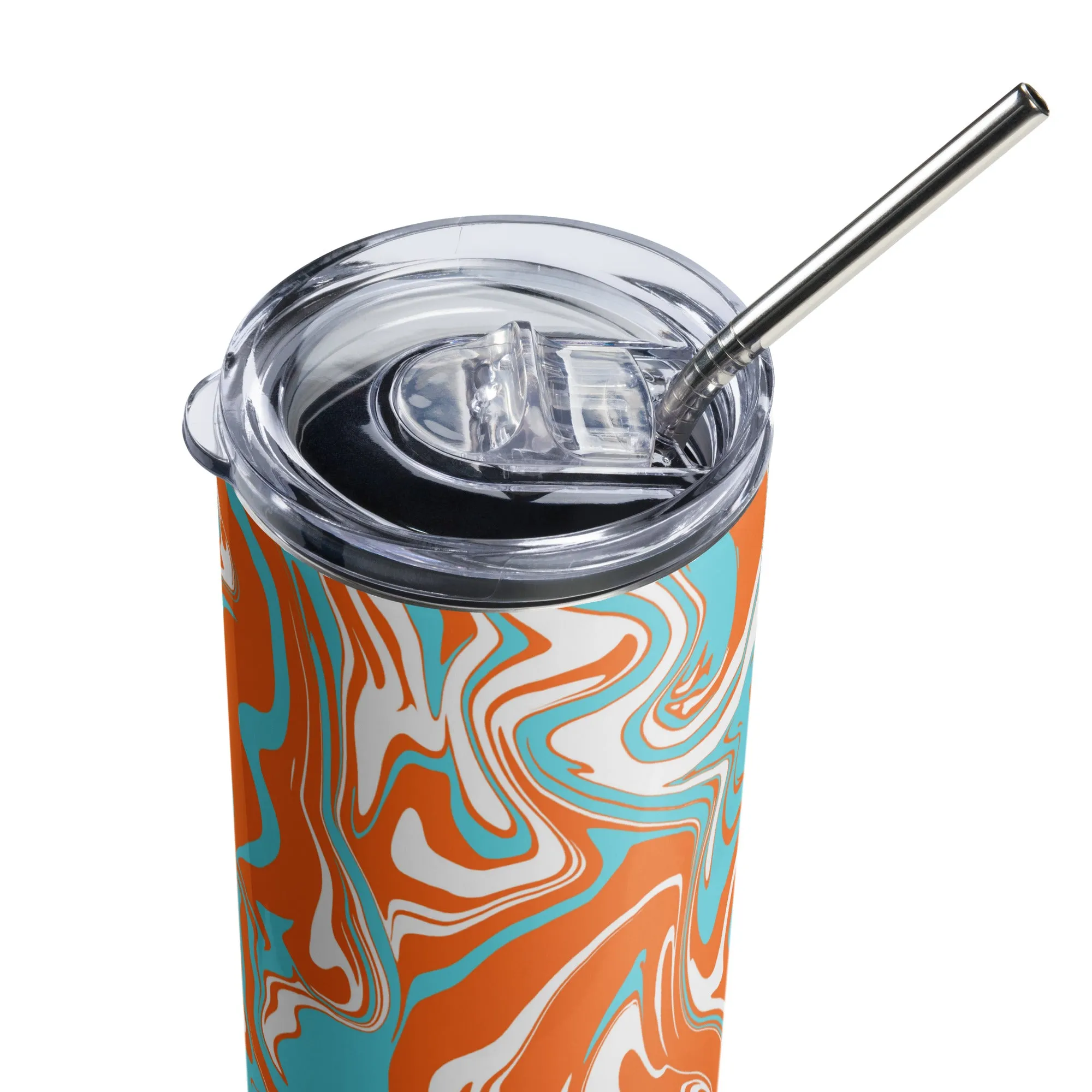 Orange Turquoise White Oil Spill Tumbler Stainless Steel 20 oz