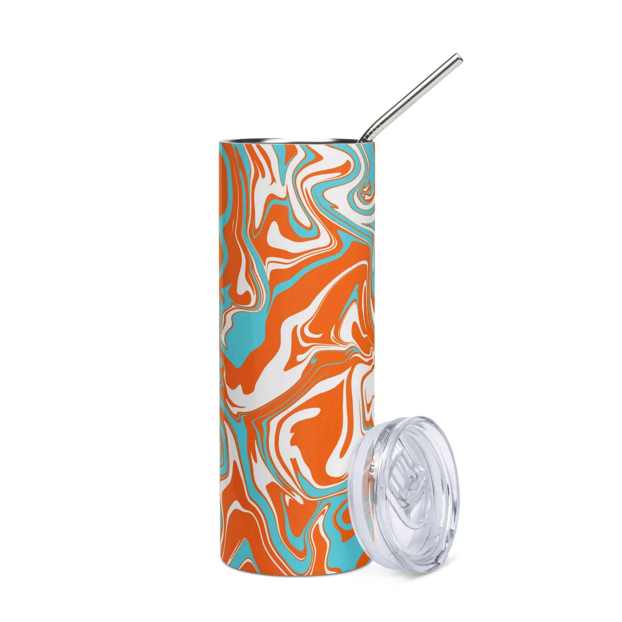 Orange Turquoise White Oil Spill Tumbler Stainless Steel 20 oz