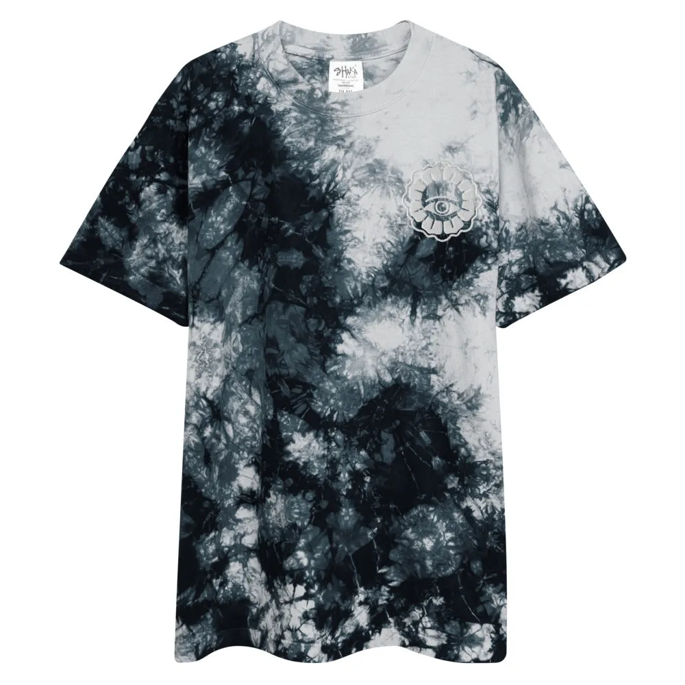 Oversized tie-dye t-shirt with embroidered design