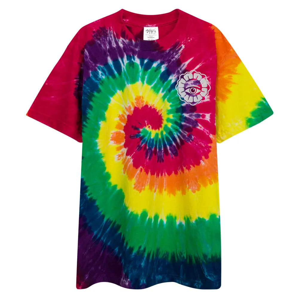 Oversized tie-dye t-shirt with embroidered design