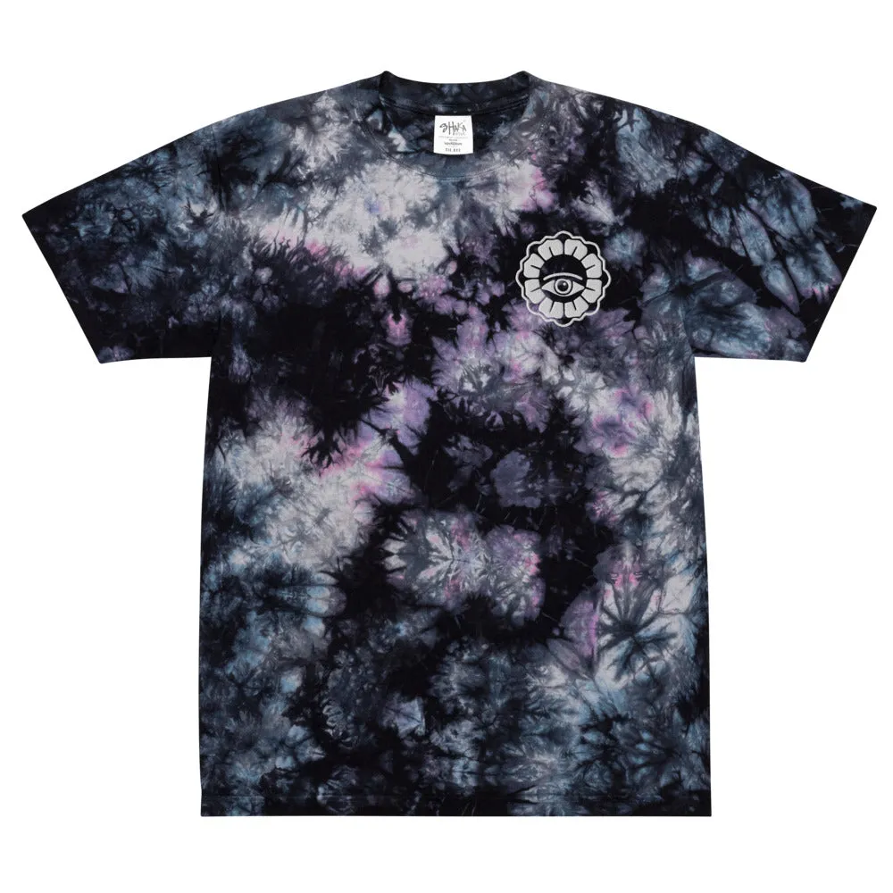 Oversized tie-dye t-shirt with embroidered design