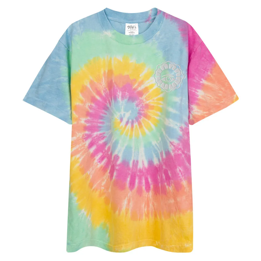 Oversized tie-dye t-shirt with embroidered design