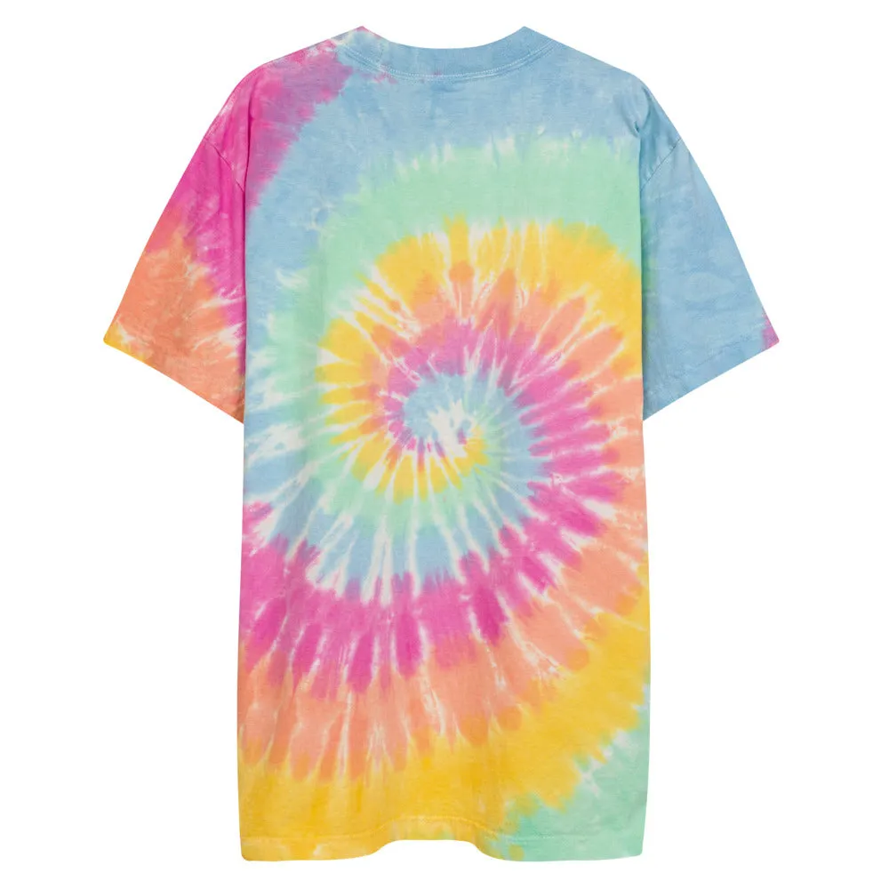 Oversized tie-dye t-shirt with embroidered design