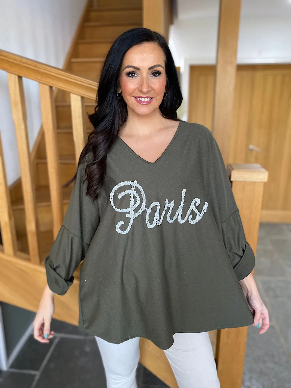 Paris Slogan Khaki Sweatshirt Sam - Buy Online