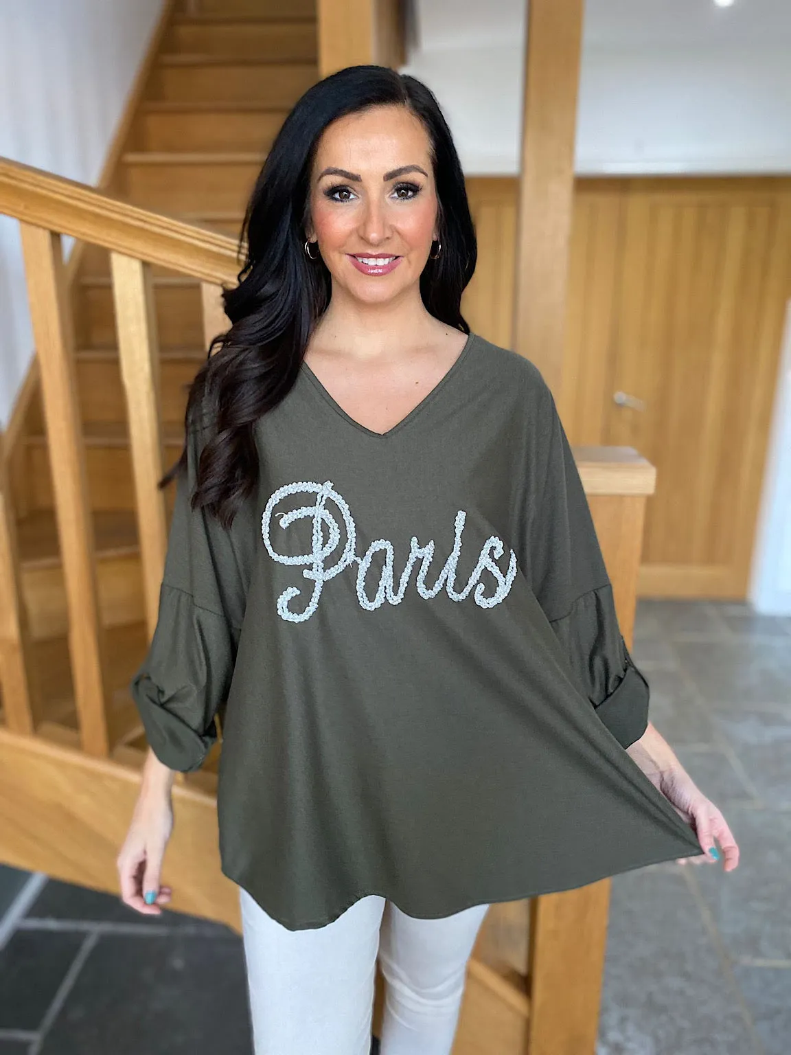 Paris Slogan Khaki Sweatshirt Sam - Buy Online