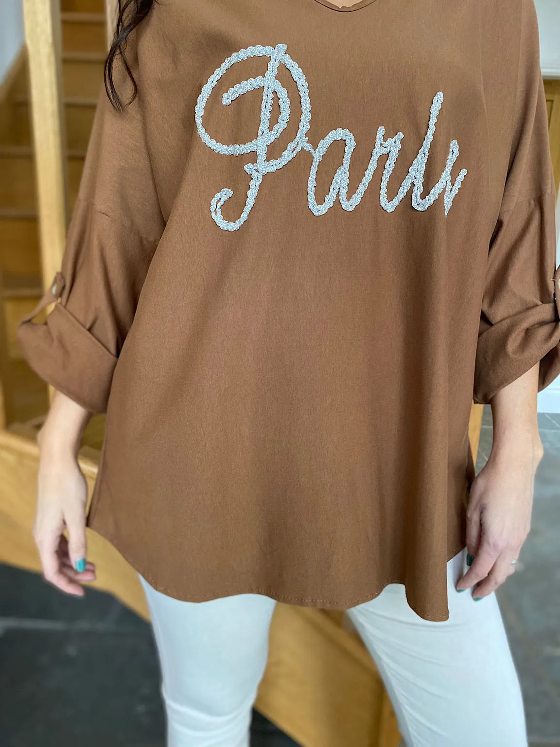 Paris Slogan Sweatshirt (Tan) - Sam