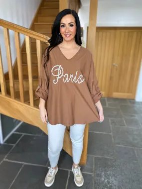 Paris Slogan Sweatshirt (Tan) - Sam