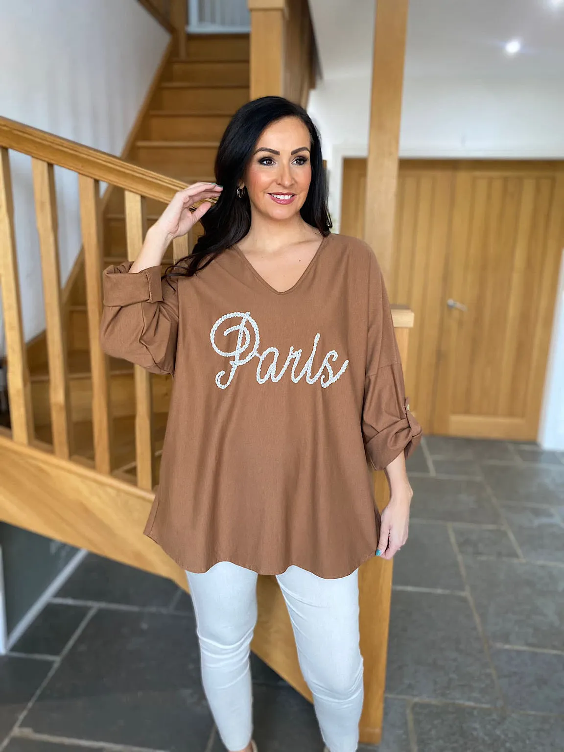 Paris Slogan Sweatshirt (Tan) - Sam