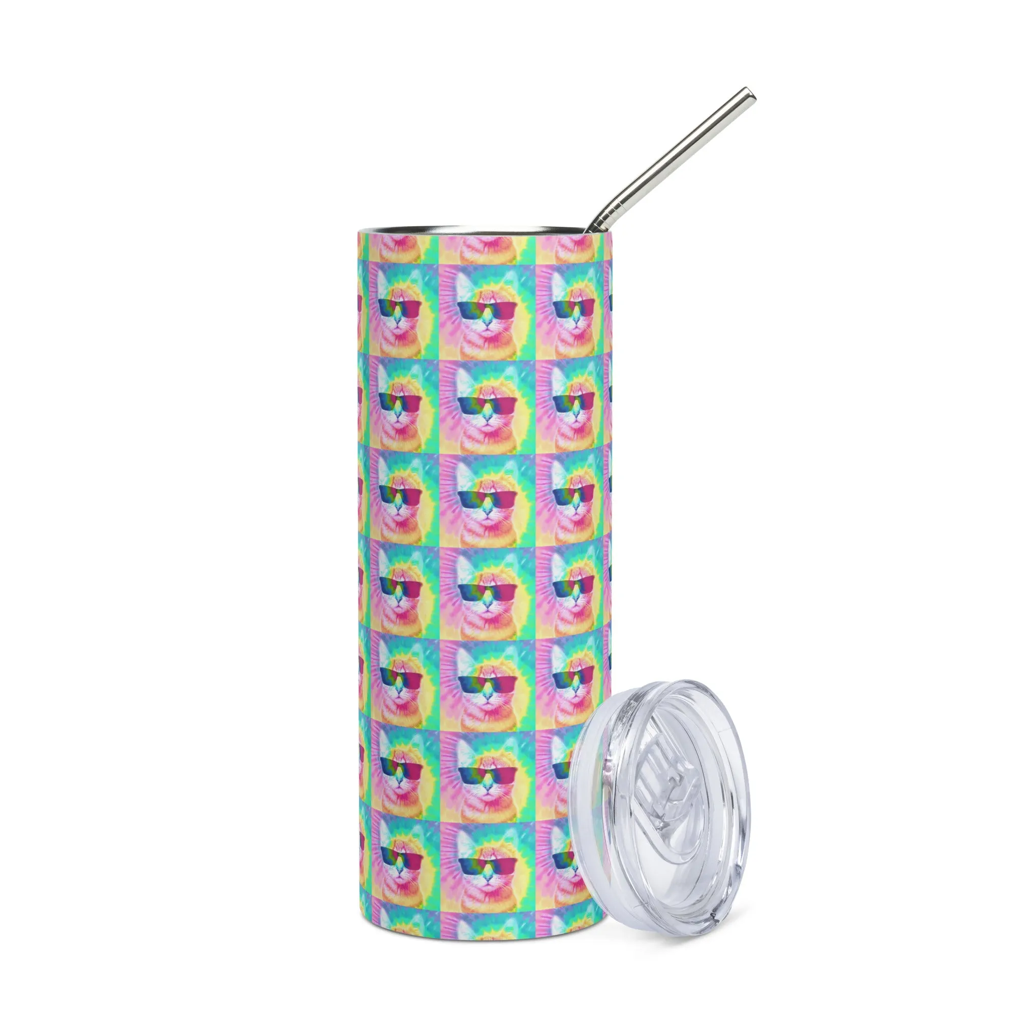 Pastel Tie-Dye Cat Stainless Steel Tumbler