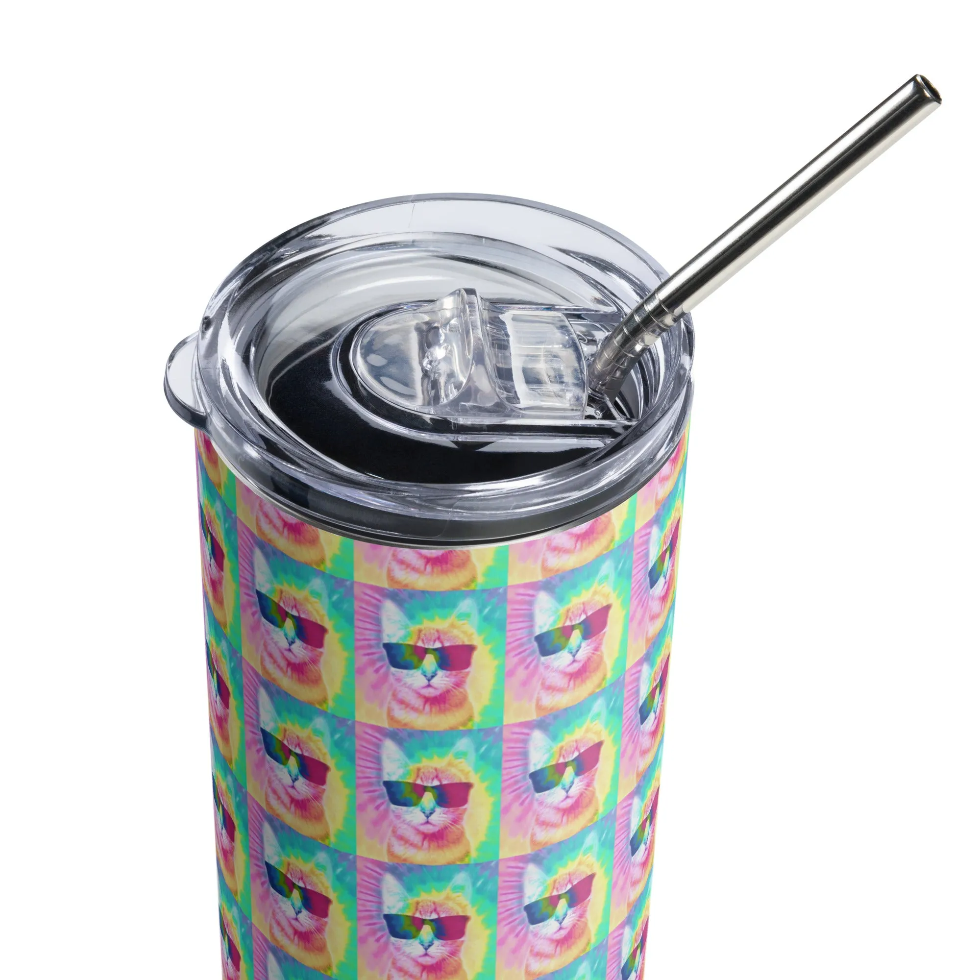 Pastel Tie-Dye Cat Stainless Steel Tumbler