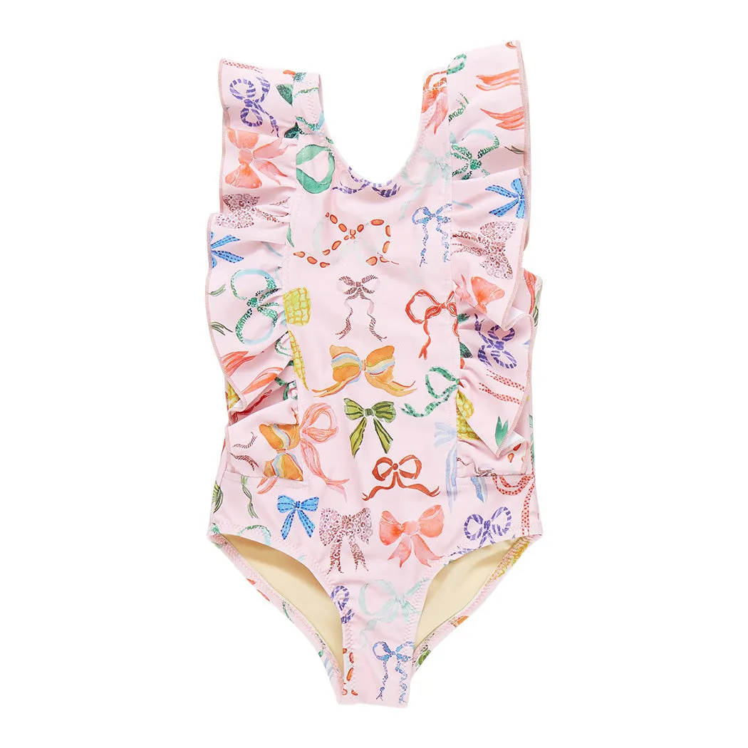 Pink Chicken Baby Girls Katniss Swimsuit - Watercolor Bows