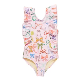 Pink Chicken Baby Girls Katniss Swimsuit - Watercolor Bows