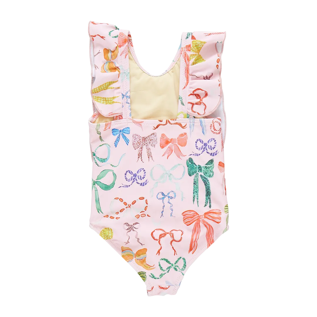 Pink Chicken Baby Girls Katniss Swimsuit - Watercolor Bows