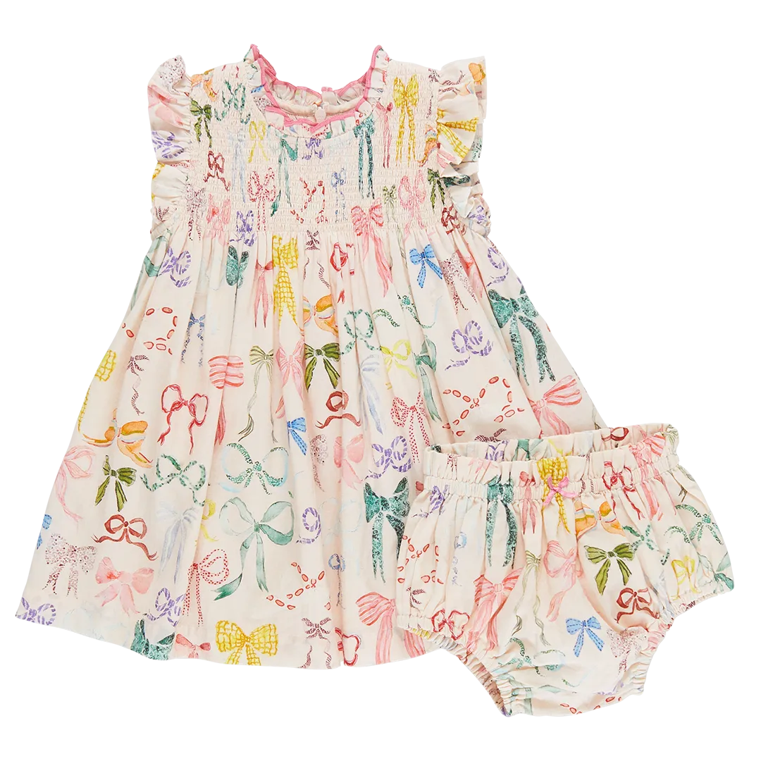 Pink Chicken Baby Girls Stevie Dress Set - Watercolor Bows - Pink