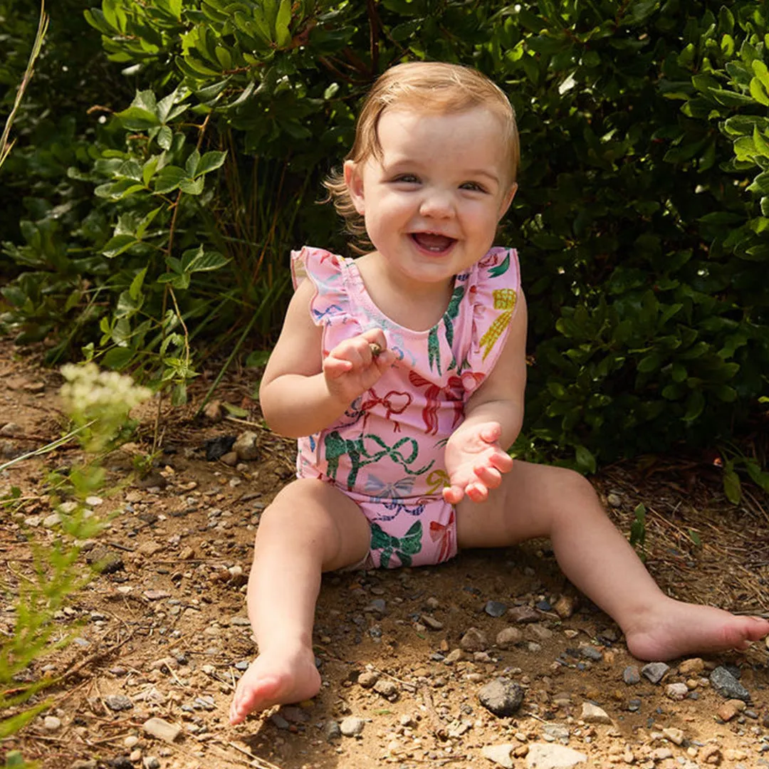 Pink Chicken Girls Katniss Swimsuit - Watercolor Bows for Sale