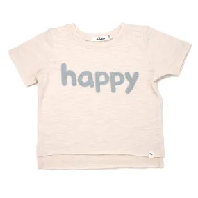 Raw Edge Short Sleeve Cotton Slub Tee - Happy Mist Applique - Sand Heather