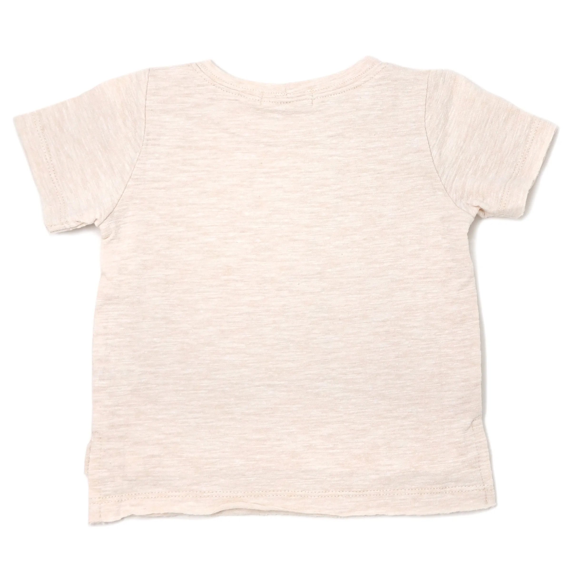 Raw Edge Short Sleeve Cotton Slub Tee with Happy Applique in Sand Heather