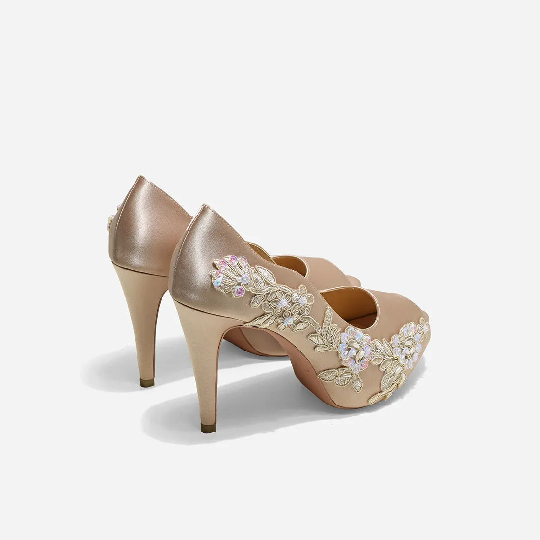 Rose Champagne Garden Love Beige Lace Wedding Pumps - Google SEO Result: Elegant Rose Champagne Lace Bridal Shoes