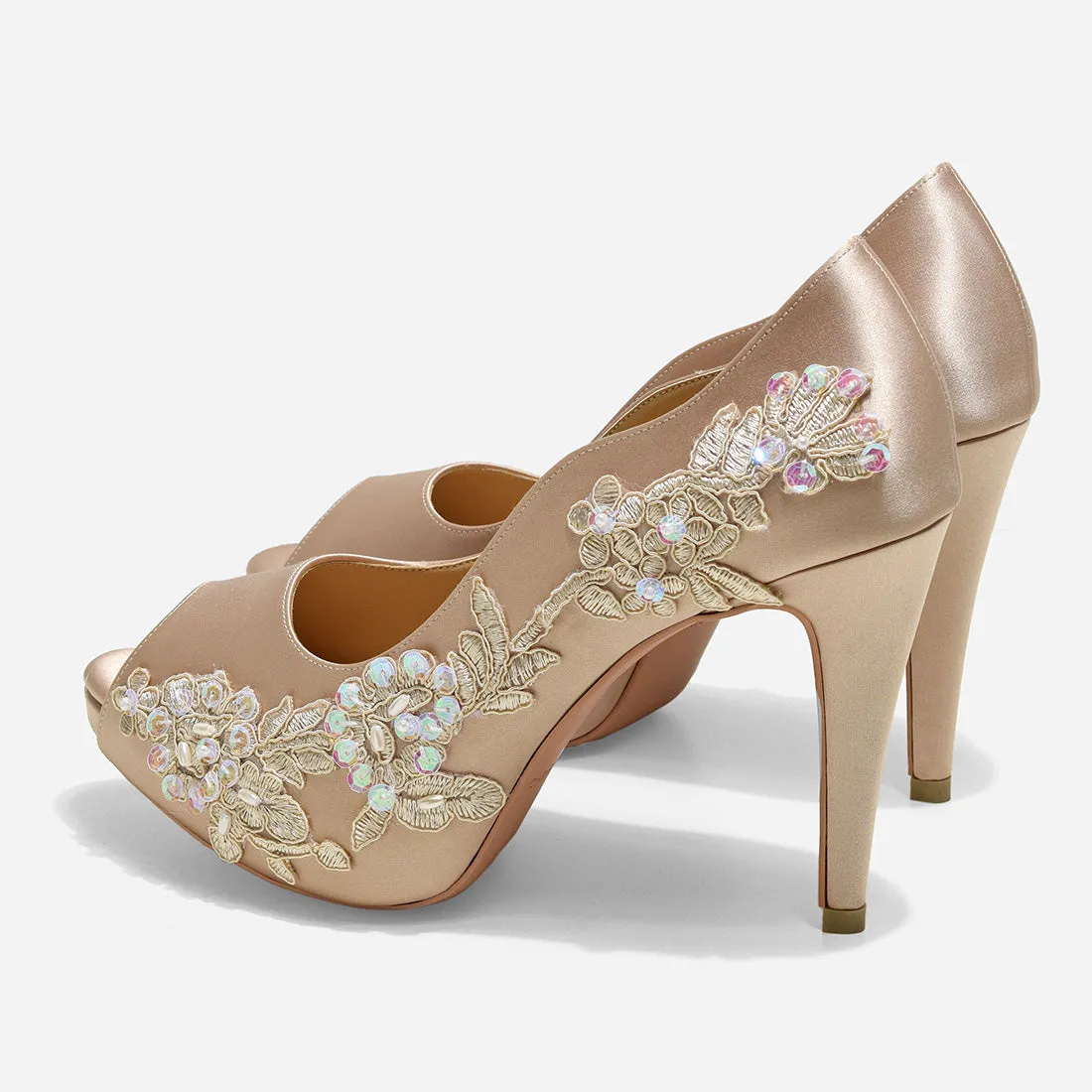 Rose Champagne Garden Love Beige Lace Wedding Pumps - Google SEO Result: Elegant Rose Champagne Lace Bridal Shoes