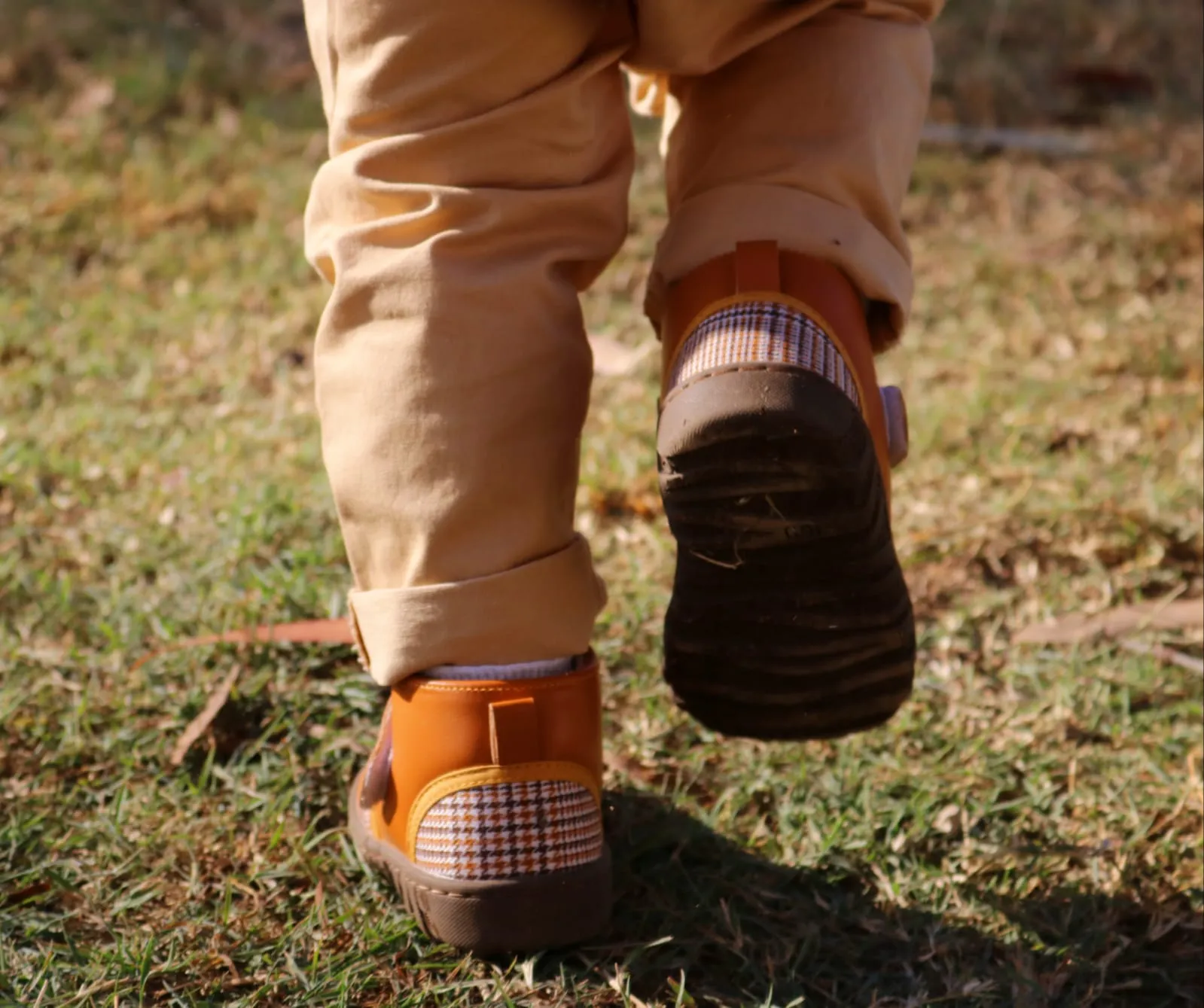 sandy tan plaid baby toddler boots