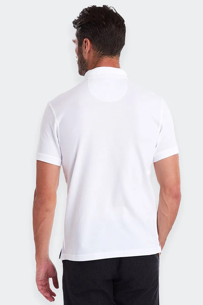 Short sleeve white cotton pique polo shirt