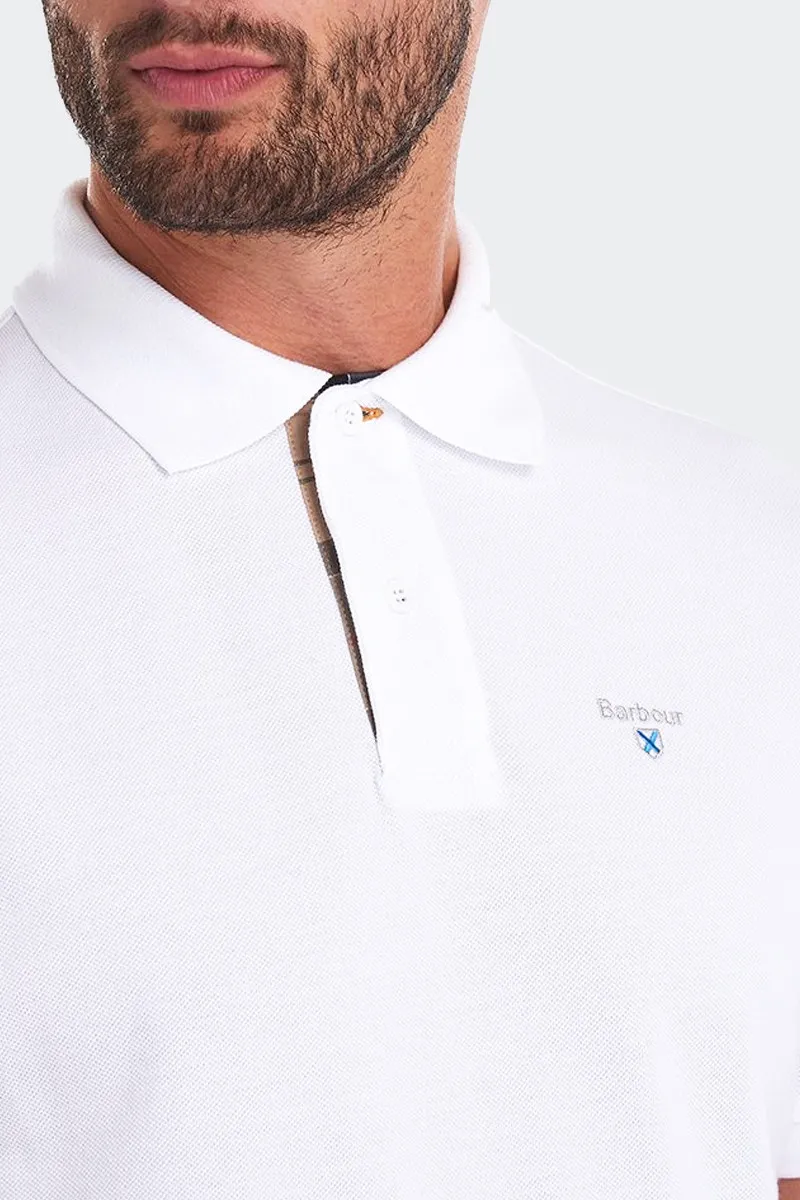 Short sleeve white cotton pique polo shirt