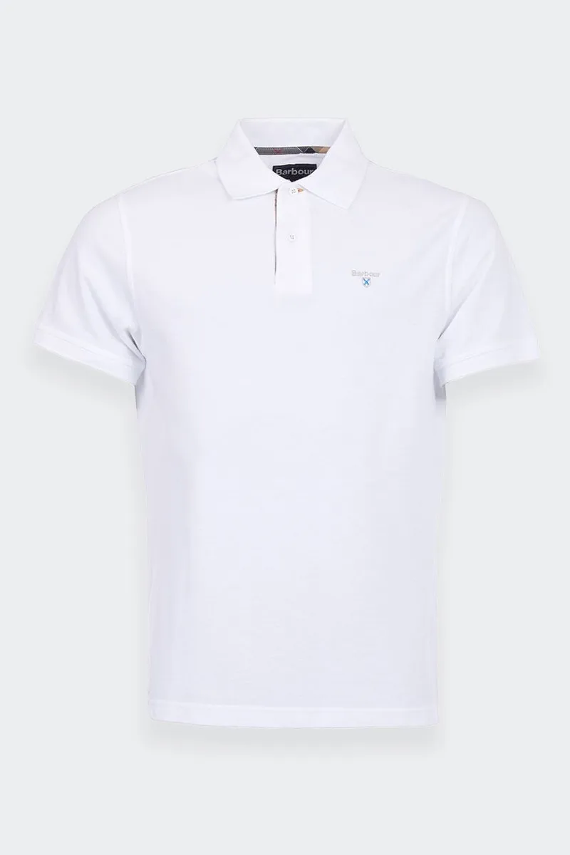 Short sleeve white cotton pique polo shirt