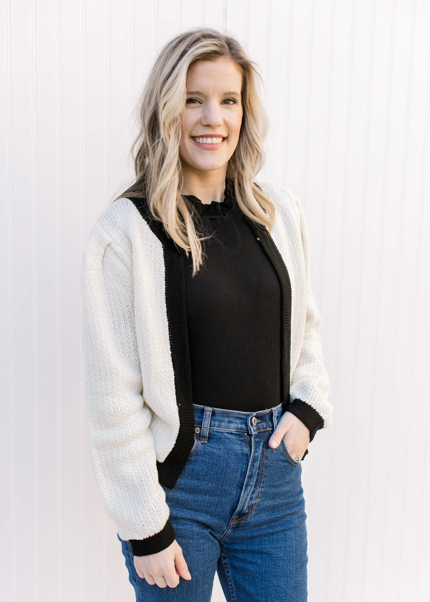 Smart Black and Cream Cardigan