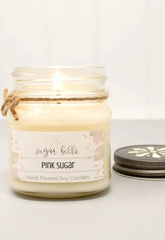 Sugar Belle - Pink Mason Jar Candle 8OZ - Soy Wax