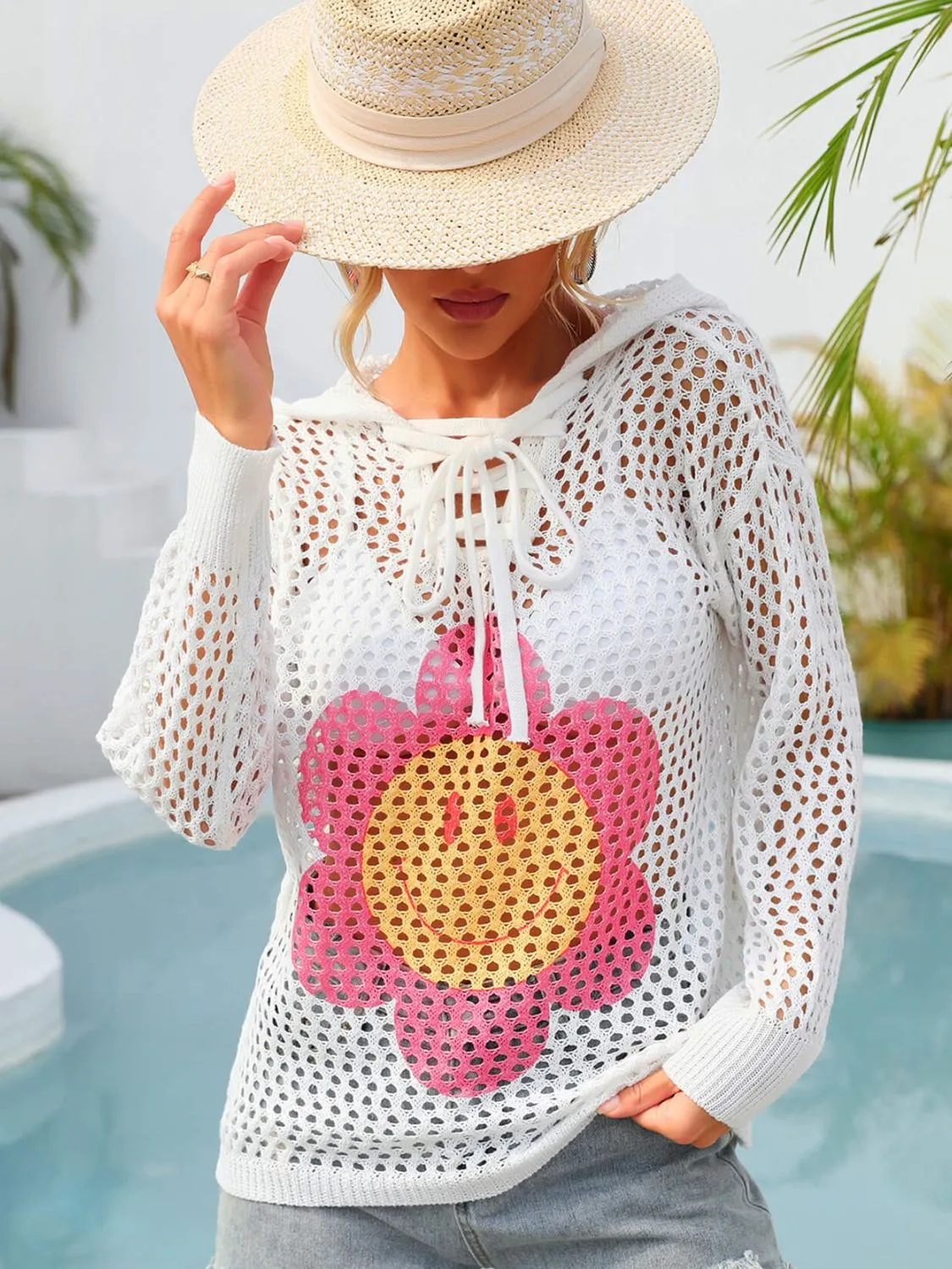 Sunshine and Happiness Openwork Hooded Cover Up