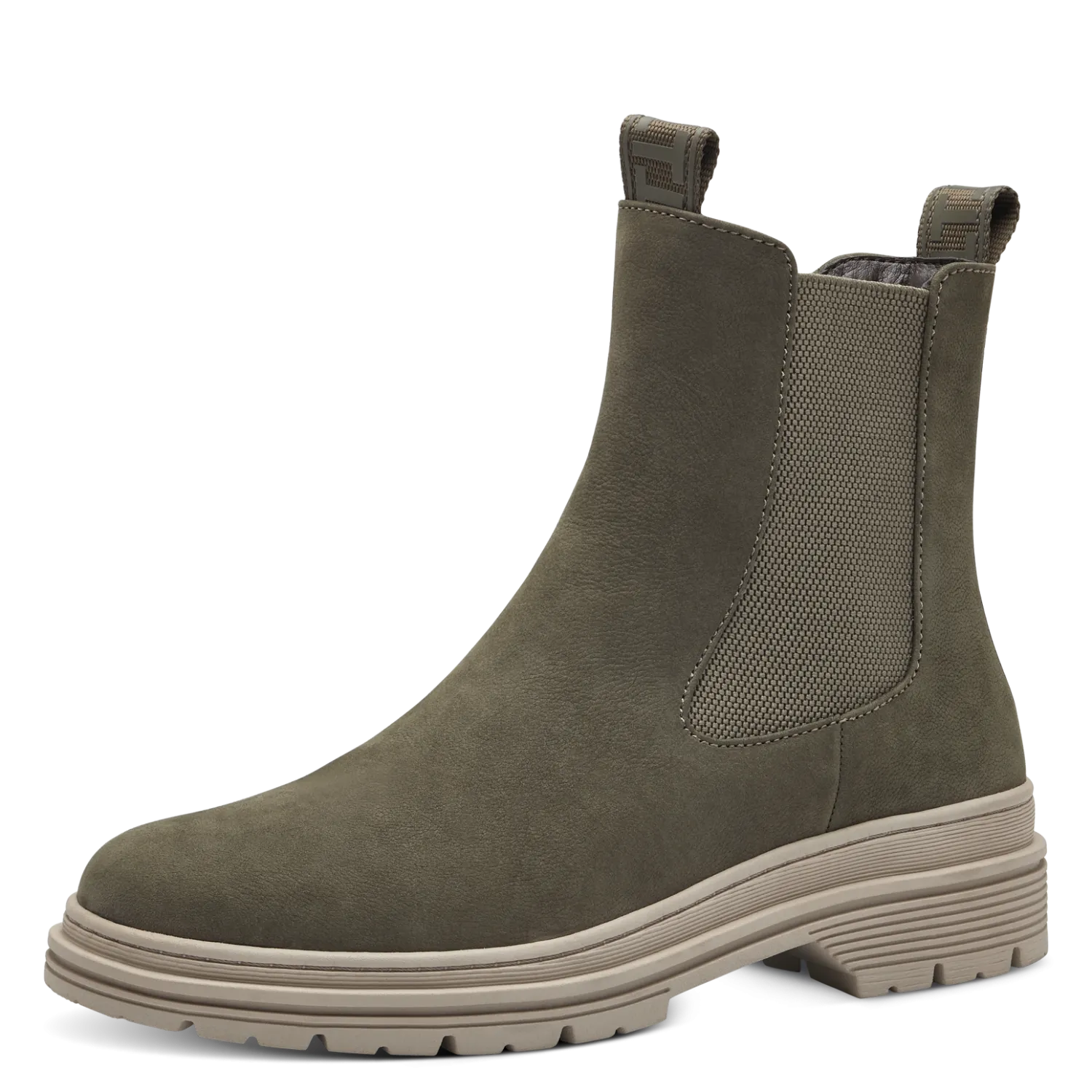 Tamaris Olive Leather Chelsea Boot - Ladies Olive Leather Ankle Boots