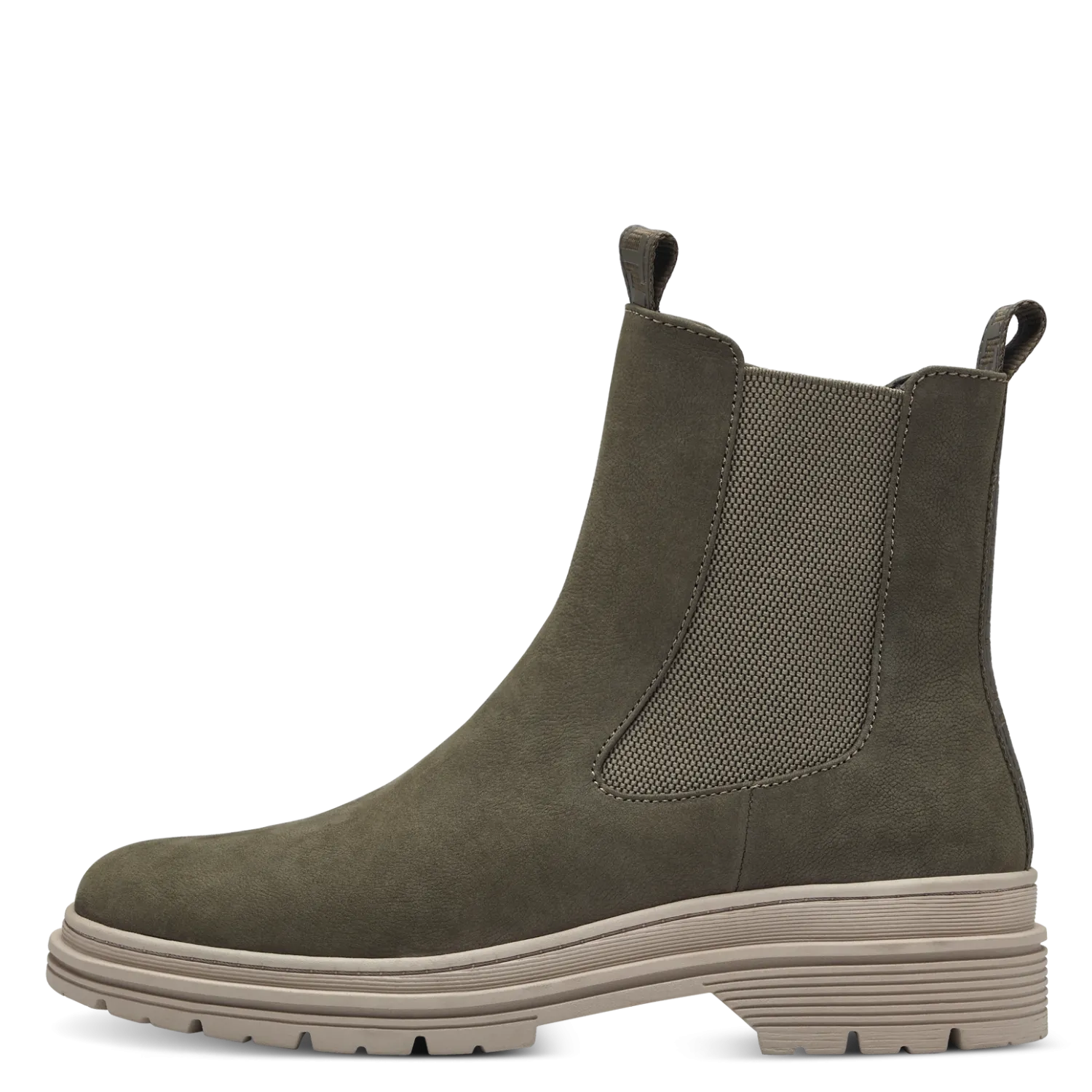 Tamaris Olive Leather Chelsea Boot - Ladies Olive Leather Ankle Boots