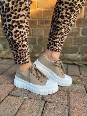 Taupe Mayze Stack Trainers - Taupe Color Sneakers with Chunky Soles.