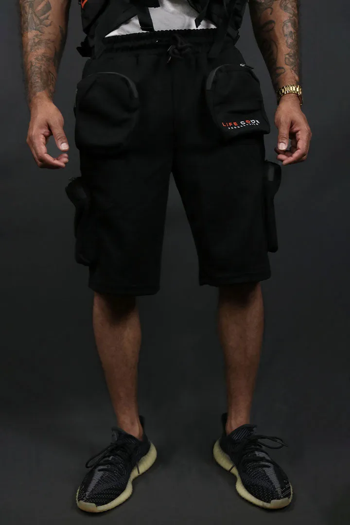 Tech Fleece Black Cargo Shorts - Streetwear Military Style | Life Code