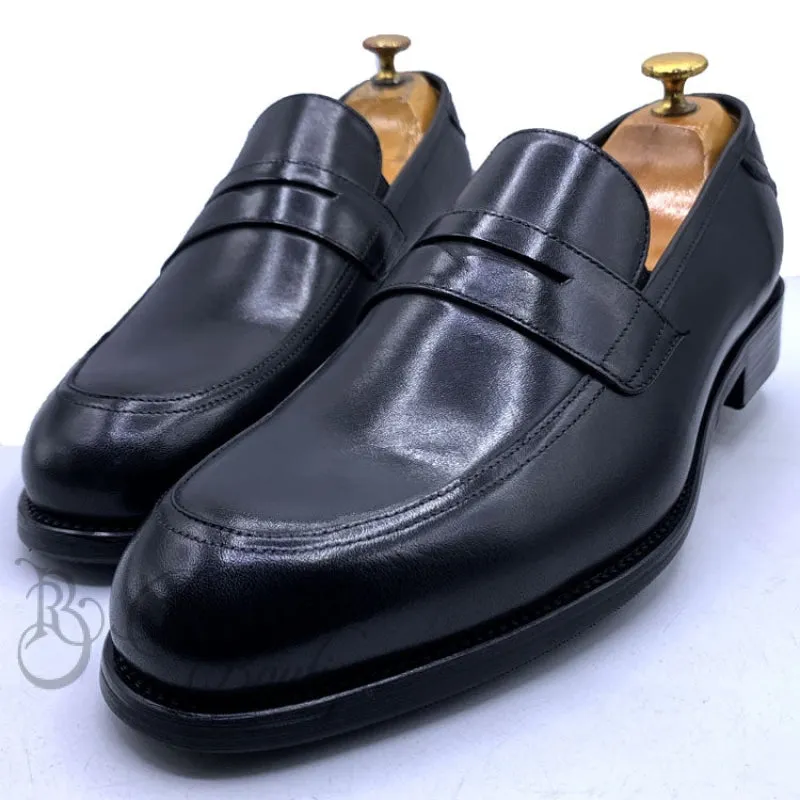 TF Black leather men's penny loafers