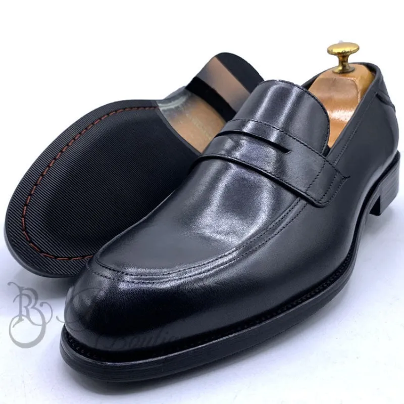 TF Black leather men's penny loafers