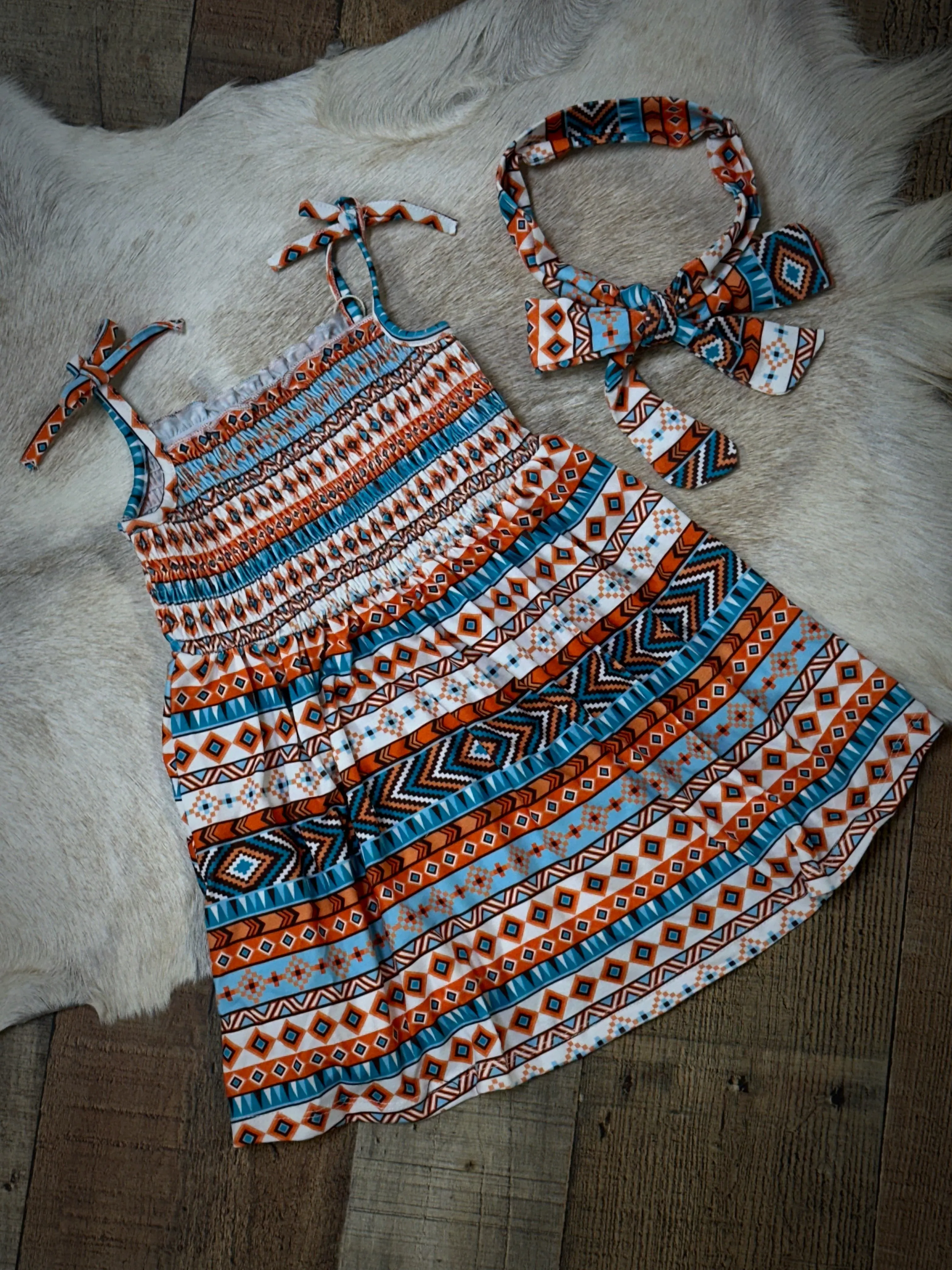 Toddler Girl Ethnic Smocked Cami Dress with Headband