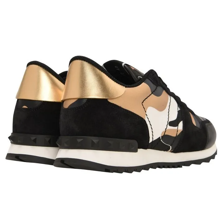 Valentino Black Rockrunner Trainers with Chrome Gold Detail