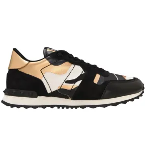 Valentino Black Rockrunner Trainers with Chrome Gold Detail