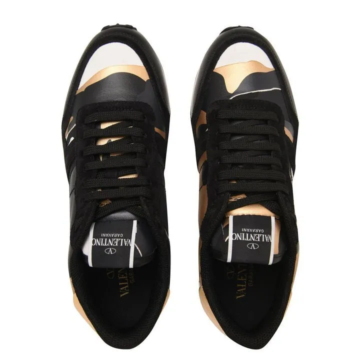 Valentino Black Rockrunner Trainers with Chrome Gold Detail